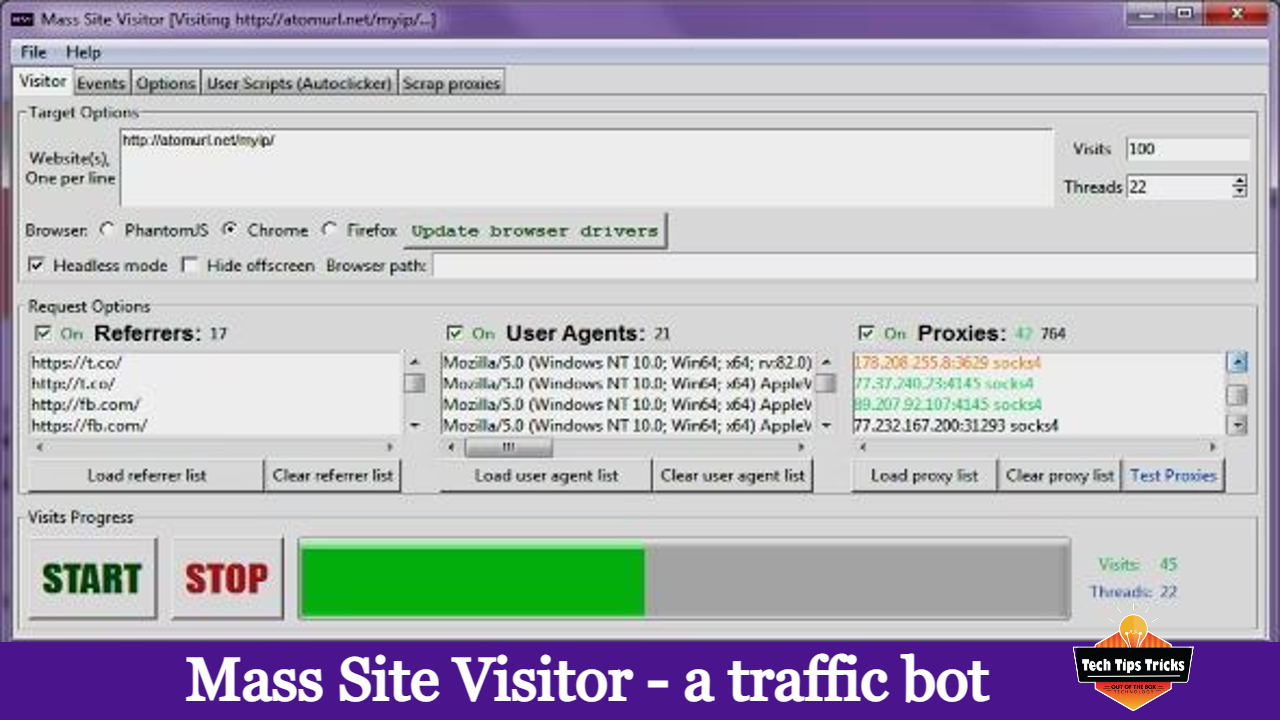 Mass Site Visitor - a traffic bot Software